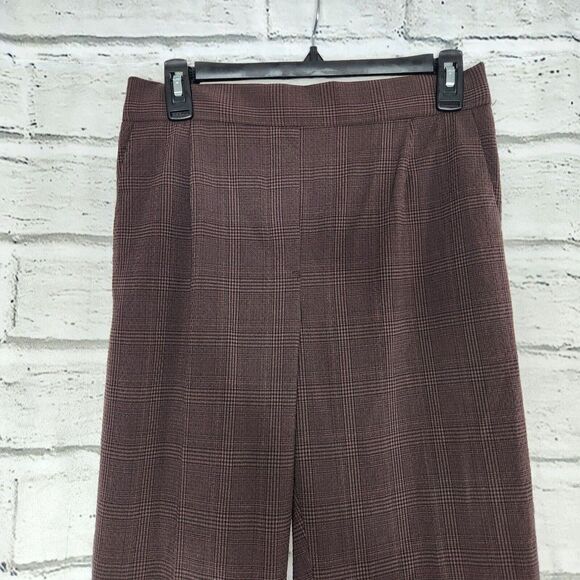 H&M Womens Pants Pull On Brown Plaid Polyester Straight Stretch Trousers 6 - Picture 8 of 10